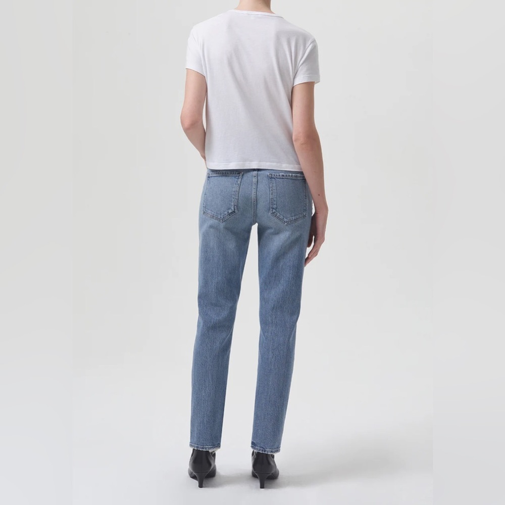 Agolde Riley Long High Rise Button Fly Distressed Hem Straight Leg Jeans 24 - Picture 15 of 16